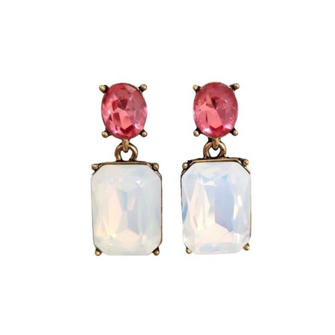 Last True Angel White & Pink Crystal Stud Statement Earrings