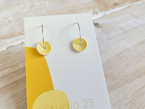 Studio 23 Lemon Yellow Curved Porcelain Disc Earrings
