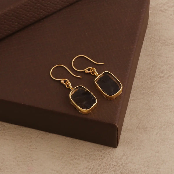 El Joyero Handmade Raw Smokey Quartz Gemstone Stud Earrings