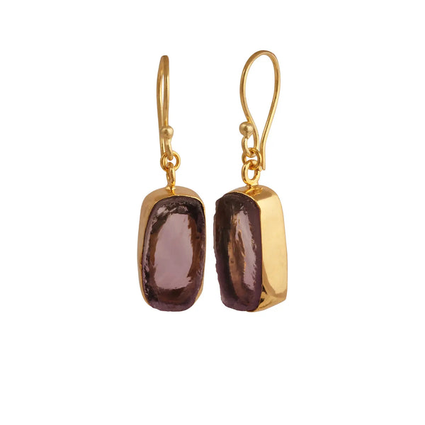 El Joyero Handmade Raw Amethyst Slice Gemstone Drop Earrings