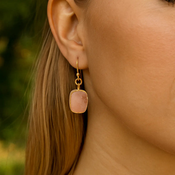 El Joyero Handmade Raw Rose Quartz Gemstone Stud Earrings