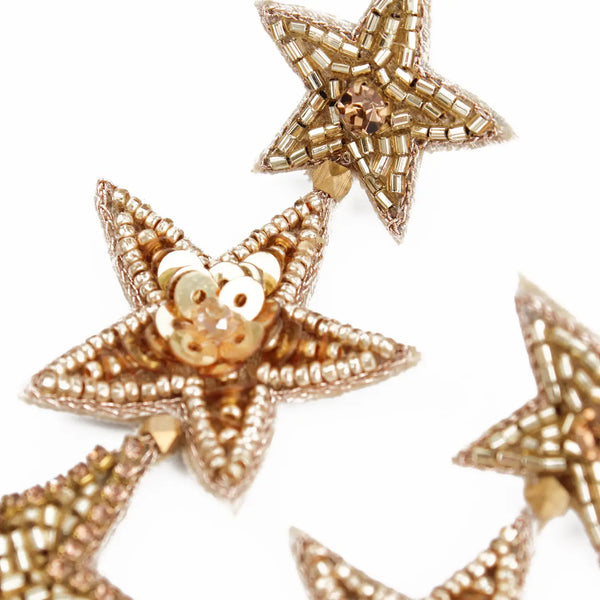 My Doris Statement Hand Beaded Gold Triple Star Stud Earrings