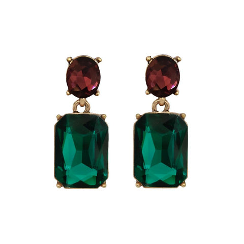 Last True Angel Emerald Green & Burgundy Crystal Stud Earrings