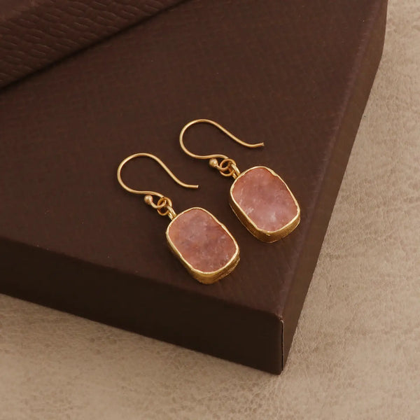 El Joyero Handmade Raw Rose Quartz Gemstone Stud Earrings