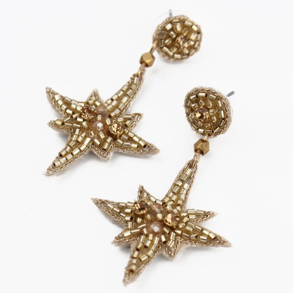 My Doris Gold Beaded Drop Star Statement Stud Earrings