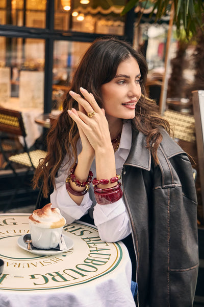 Eclat Paris Burgundy Resin Stretch Statement Bracelet