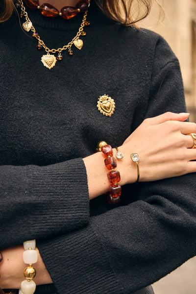 Eclat Paris Amber Brown Resin Stretch Bracelet