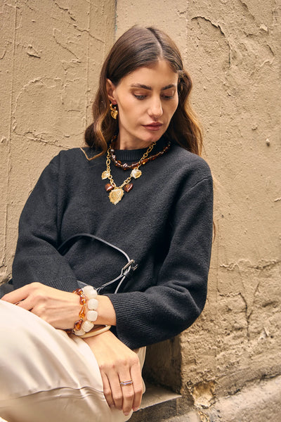 Eclat Paris Amber Brown Resin Statement Necklace