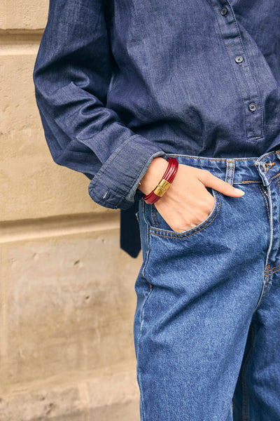 Eclat Paris Burgundy Resin Magnetic Statement Bracelet