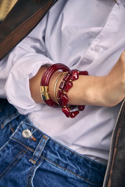 Eclat Paris Burgundy Resin Stretch Bracelet