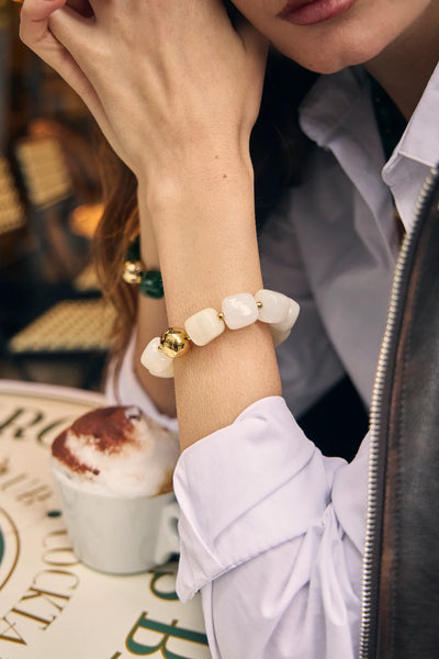 Eclat Paris White Marbled Resin Stretch Bracelet
