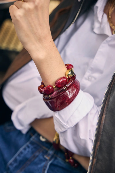 Eclat Paris Burgundy Red Marbled Resin Stretch Bracelet