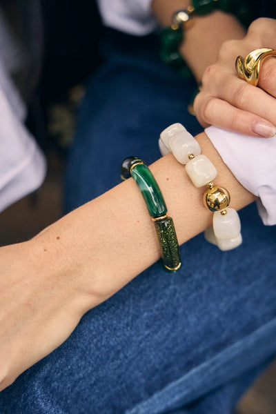 Eclat Paris White Marbled Resin Stretch Bracelet