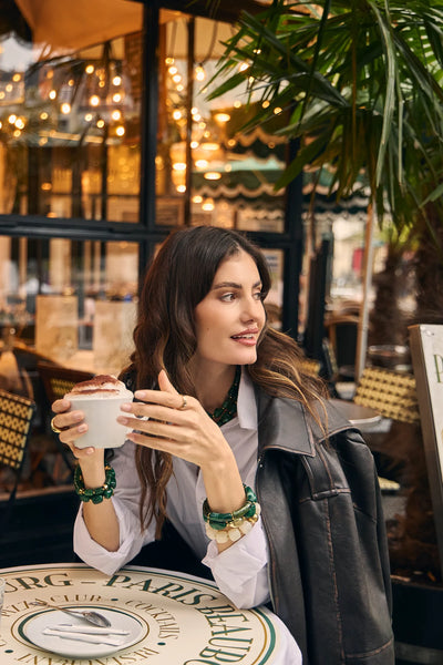 Eclat Paris Green Marbled Resin Stretch Bracelet