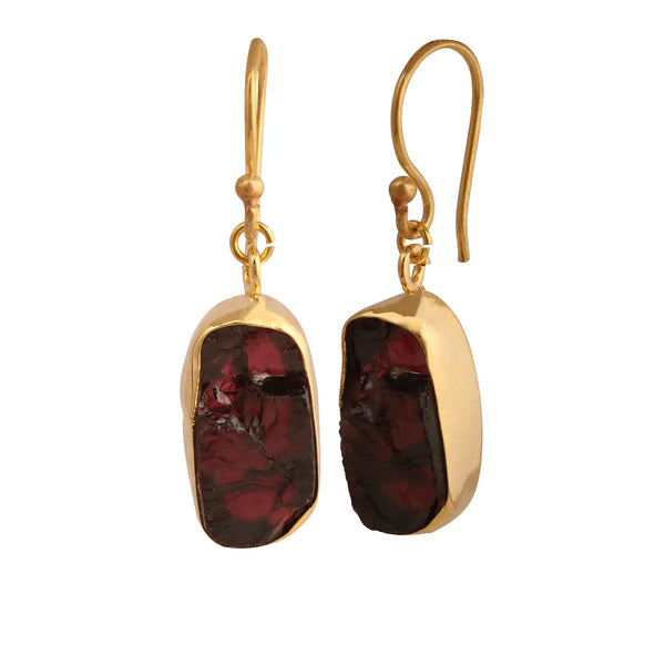 El Joyero Handmade Raw Garnet Slice Gemstone Dangle Earrings