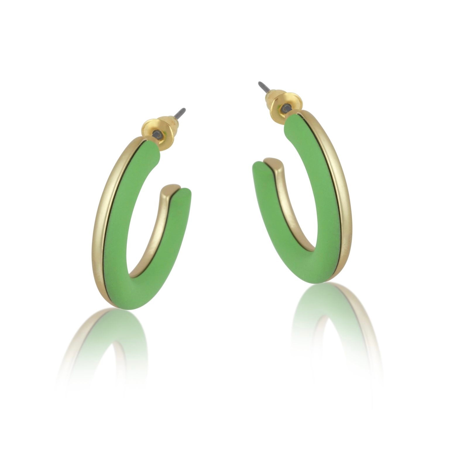Big Metal Lime Green Two Tone Enamelled Small Hoop Earrings