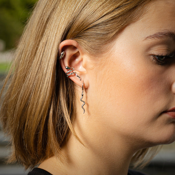 Piccadilly Lily Sterling Silver Snake Huggie Earrings