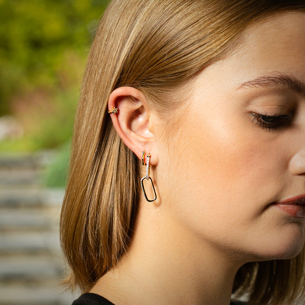 Piccadilly Lily Gold Plated (Sterling Silver)  Double Crystal Hoop  Earrings