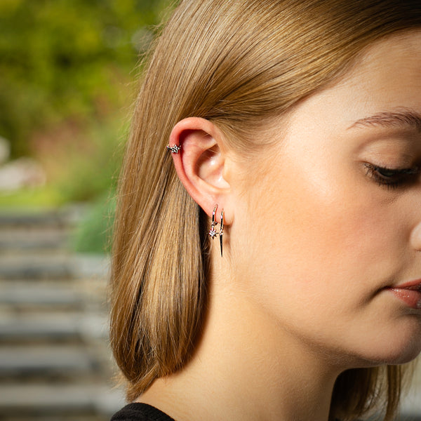 Piccadilly Lily Gold Plated (Sterling Silver)  Spike Huggie Hoop Earrings