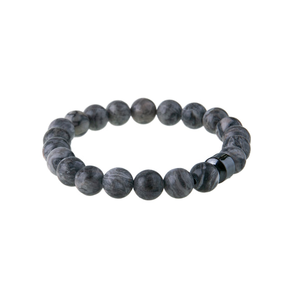 Piccadilly Lily Grey Jasper Gemstone Stretch Bracelet.