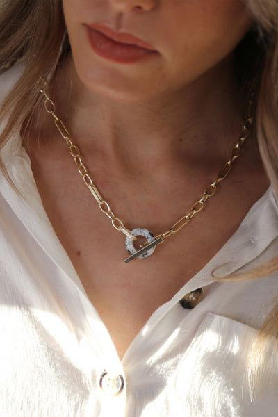 Tutti & Co Gold Quartz T-Bar Necklace