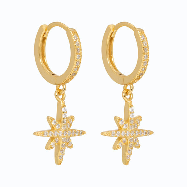 Piccadilly Lily  Gold Plated (Sterling Silver)  Crystal Star Huggie Hoop Earrings
