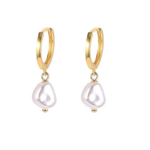 Piccadilly Lily Gold Pearl Huggie Hoop Earrings