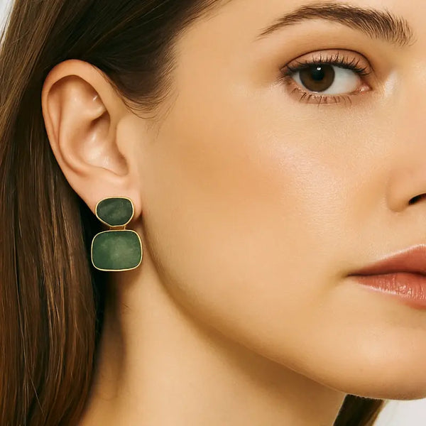 El Joyero Handmade Raw Green Quartz Stud Earrings