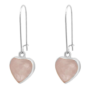 Amorino Gift Boxed, Blush Natural Heart Stone, Silver Drop Earrings