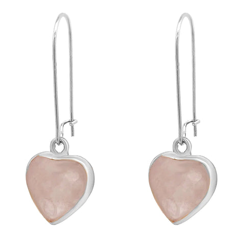 Amorino Gift Boxed, Blush Natural Heart Stone, Silver Drop Earrings