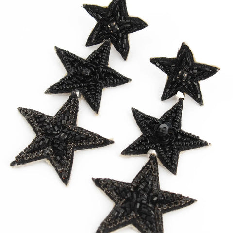 My Doris Statement Hand Beaded Black Triple Star Stud Earrings