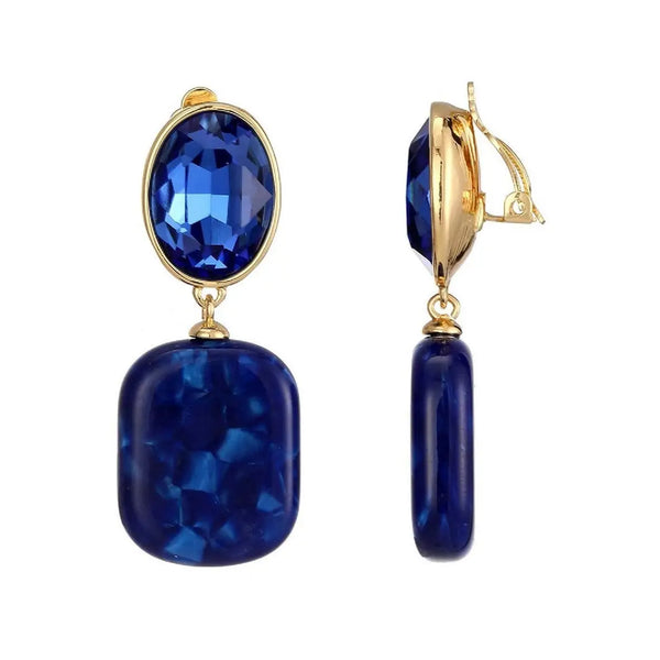 Belle Jewellery Blue Marbled Resin Statement Clip On Earrings
