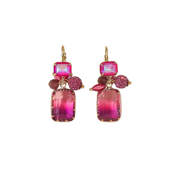 Blossom Pink Glass Crystal Statement Sleeper Earrings