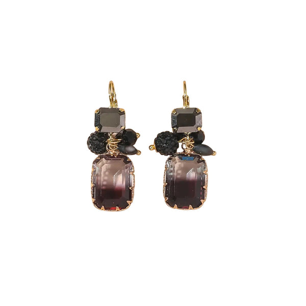 Blossom Black Glass Statement Sleeper Earrings