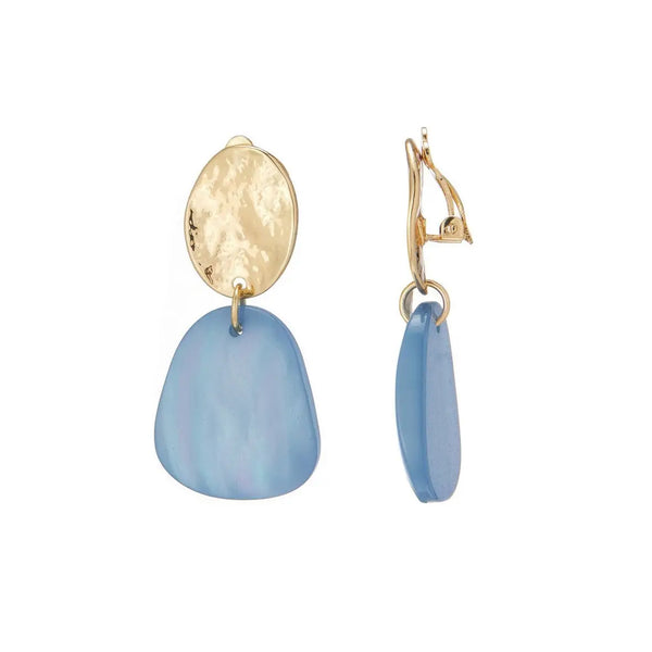 Blue resin clip on earrings