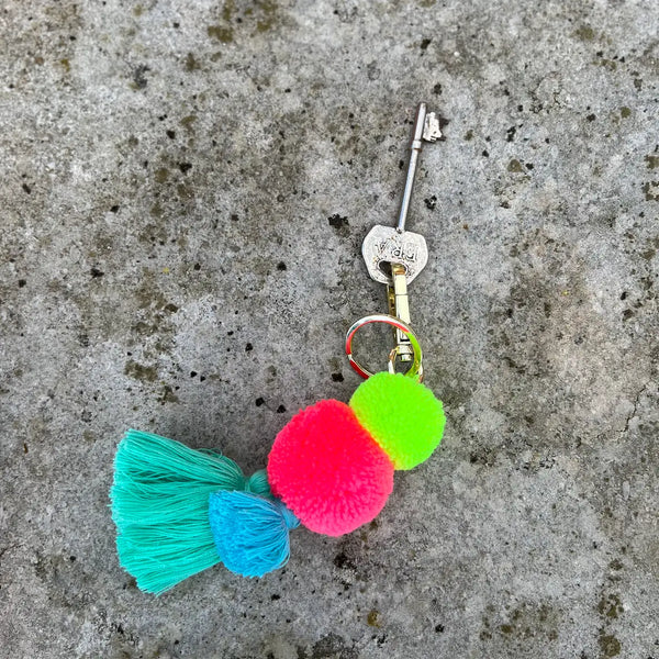 Pom Pom Galore, Pink & Lime Pom Pom Tassel Keyring, Bag Charm