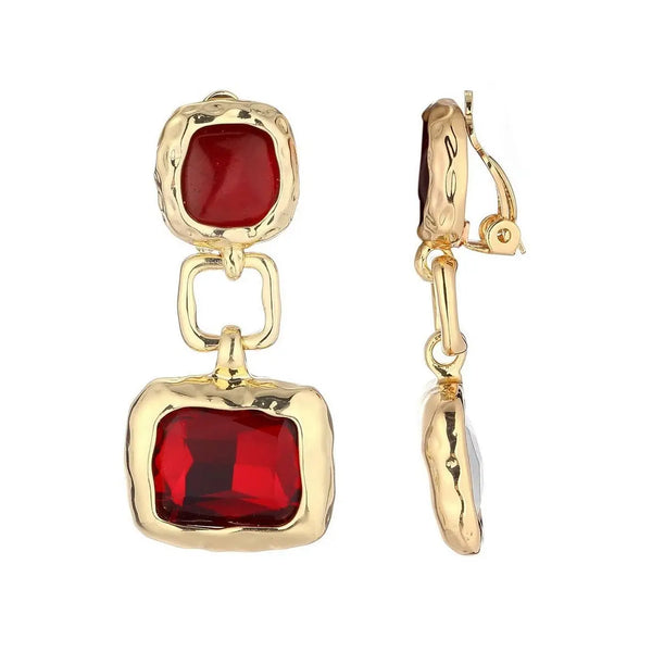 Belle Jewellery Red Crystal Statement Clip On Earrings