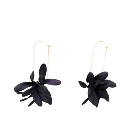 Sonata Black Resin Petal Statement Drop Earrings