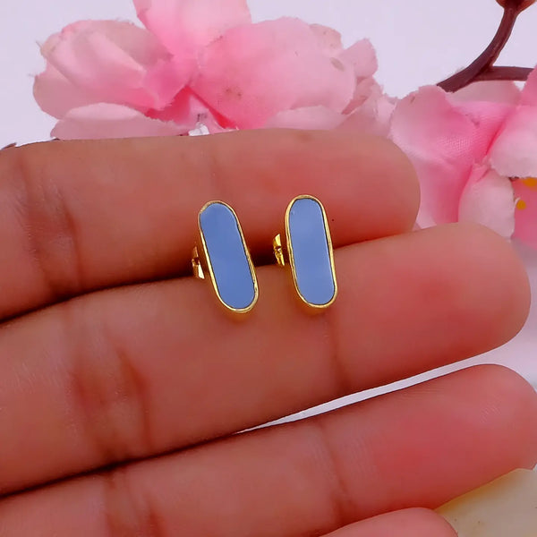 El Joyero Hand Made Blue Opal Bezel Stud Earrings