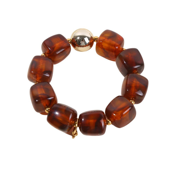 Eclat Paris Amber Brown Elasticated Bead Bracelet