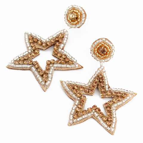 My Doris Statement Hand Beaded Gold & Silver Star Stud Earrings