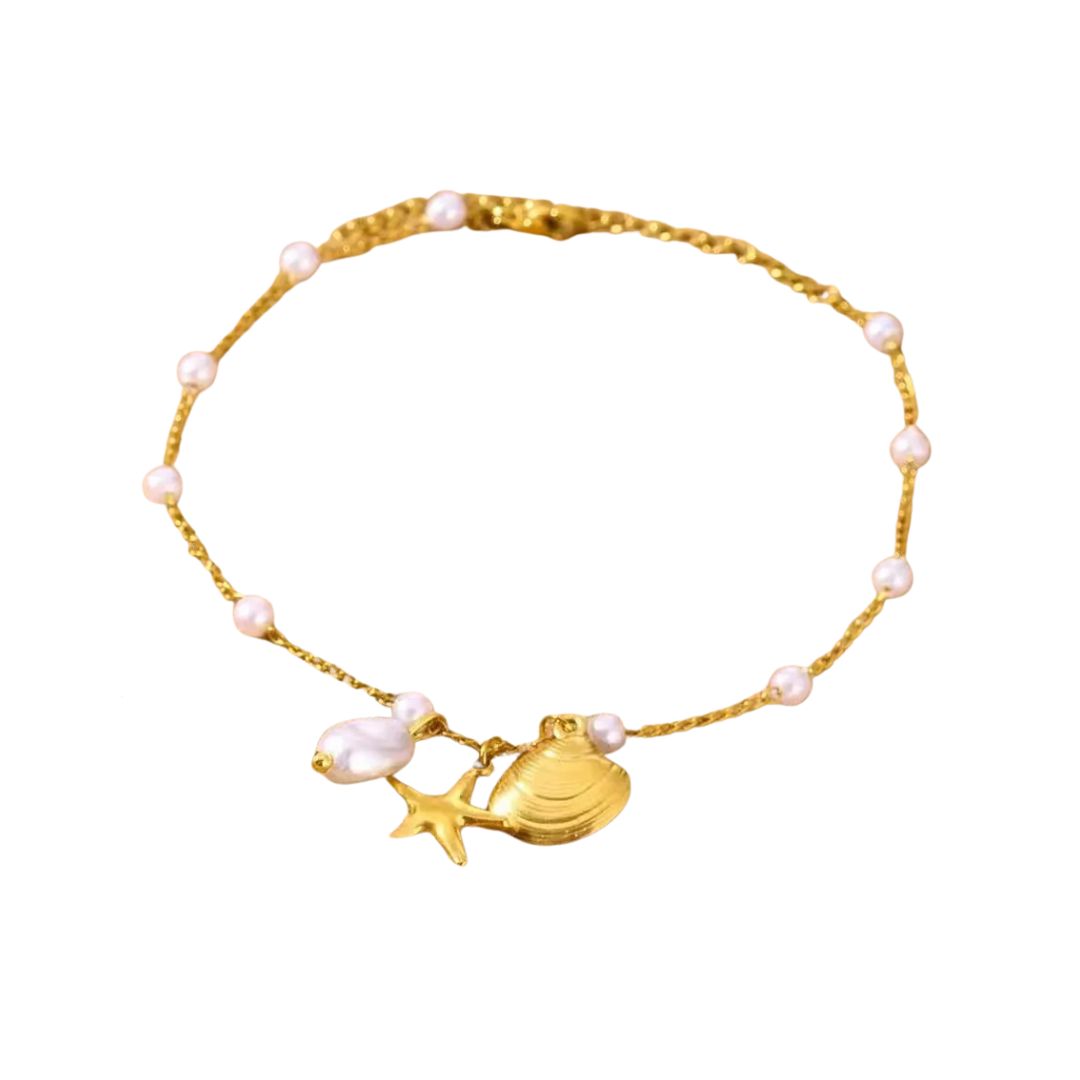 Cosmos Pearl  Starfish Charm Bracelet