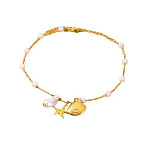 Cosmos Pearl  Starfish Charm Bracelet