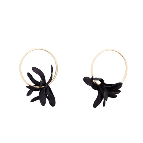 Sonata Black Resin Petal Statement Stud Hoop Earrings