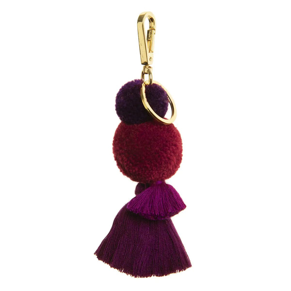 Pom Pom Galore, Burgundy & Dark Red Pom Pom, Tassel Keyring, Bag Charm