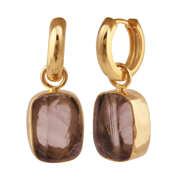 El Joyero Hand Made Raw Amethyst Gemstone Huggie Hoop Earrings