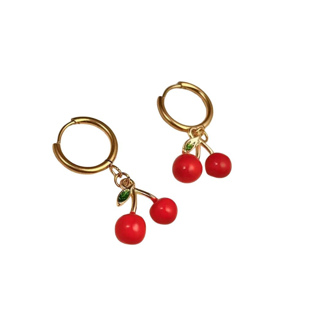 Cosmos Cherry Huggie Hoop Earrings