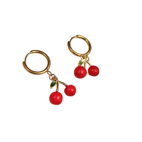 Cosmos Cherry Huggie Hoop Earrings