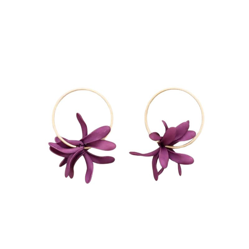 Sonata Purple Resin Petal Hoop Stud Earrings