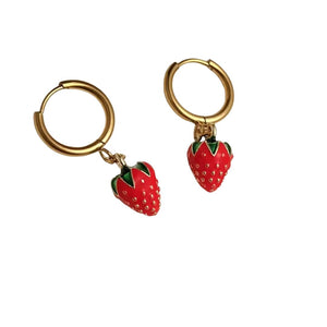 Cosmos Strawberry Huggie Hoop Earrings